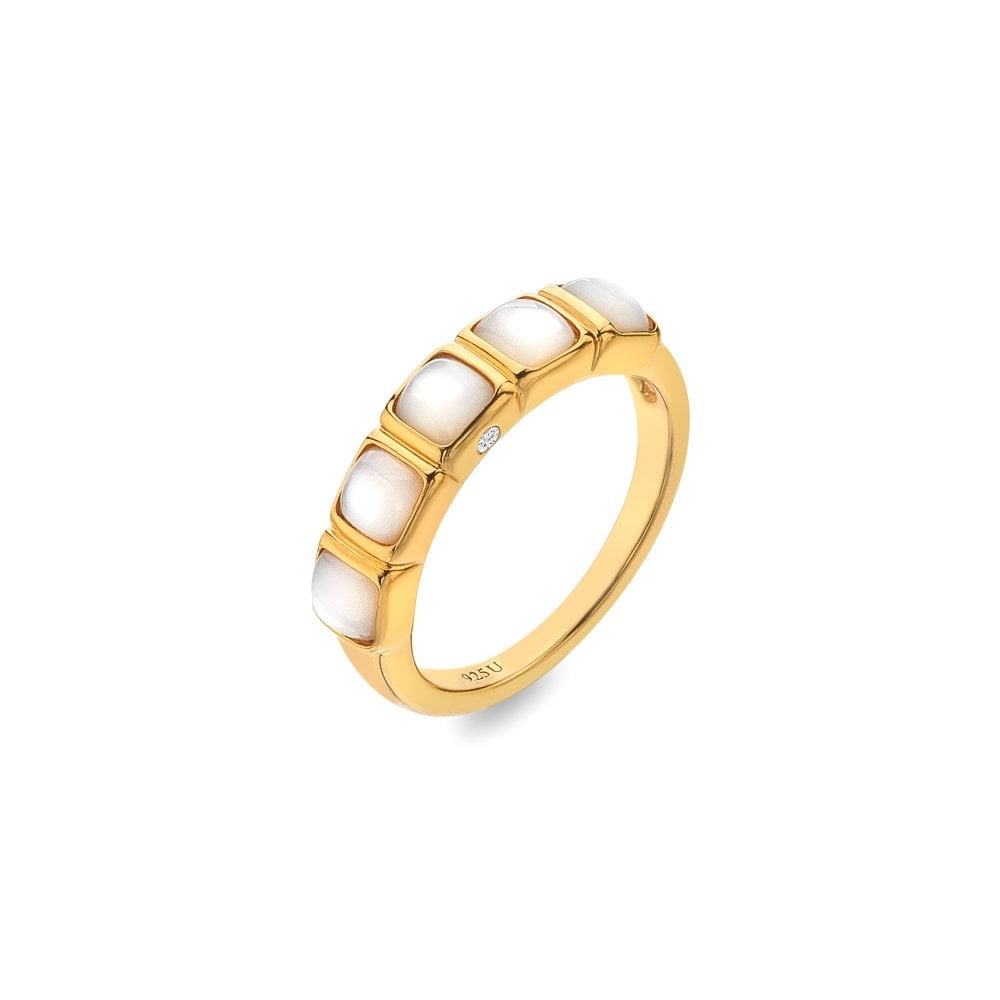 Square shaped Real Mother of Pearl and diamond eternity ring