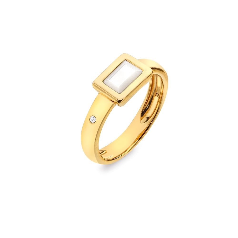 Square shaped Real Mother of Pearl and diamond ring