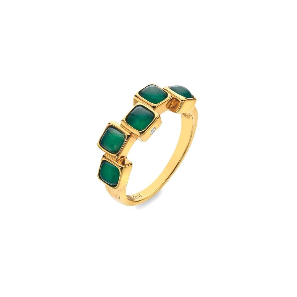 Square shaped green agate and diamond eternity ring