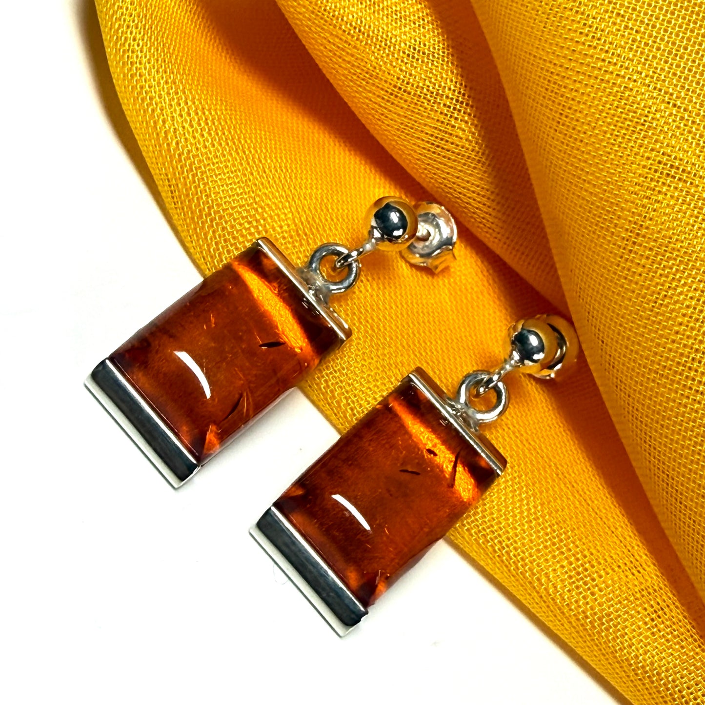 Square shaped rectangle amber necklace open pierced dropped earrings