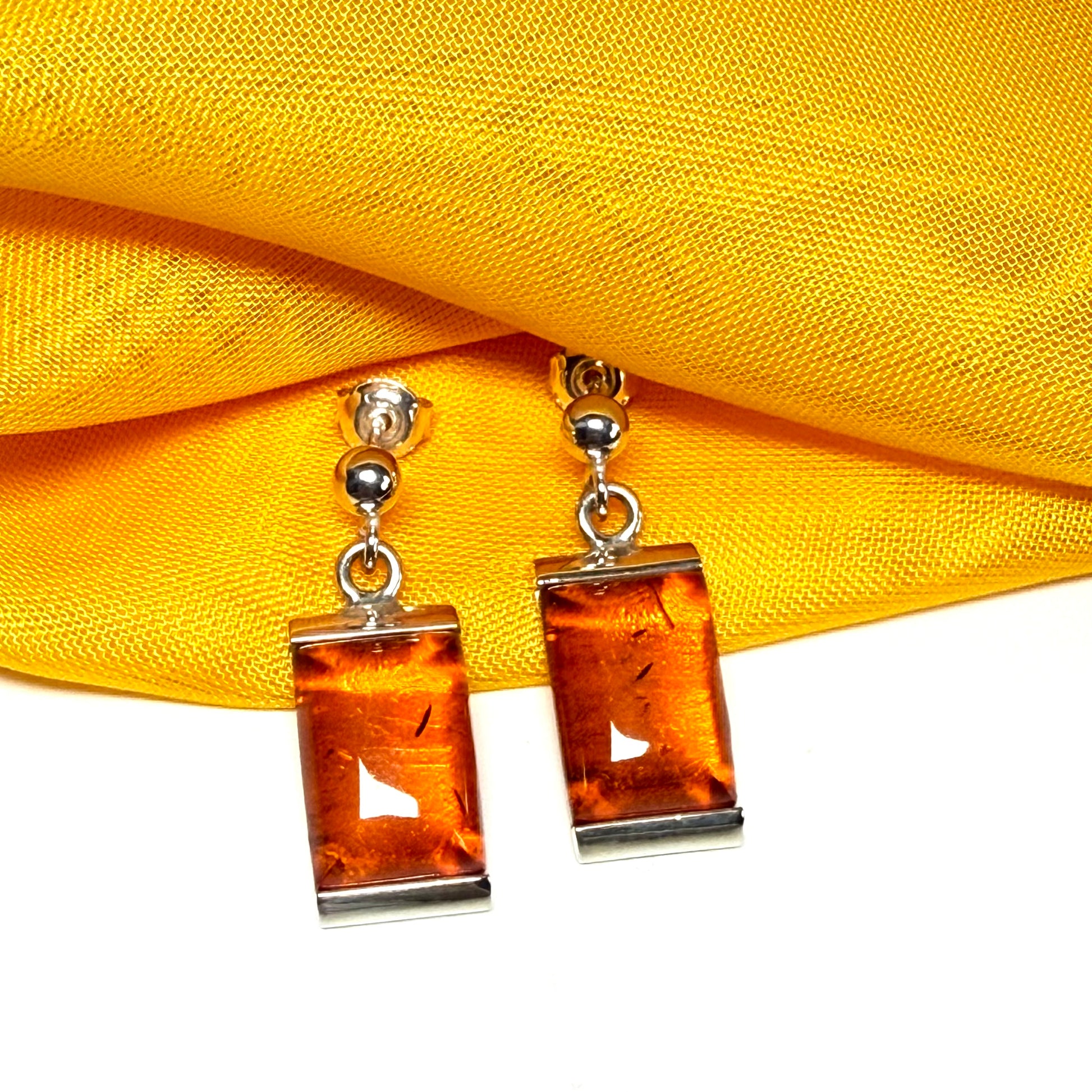 Square shaped rectangle amber necklace open pierced dropped earrings