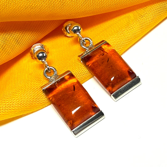 Square shaped rectangle amber necklace open pierced dropped earrings