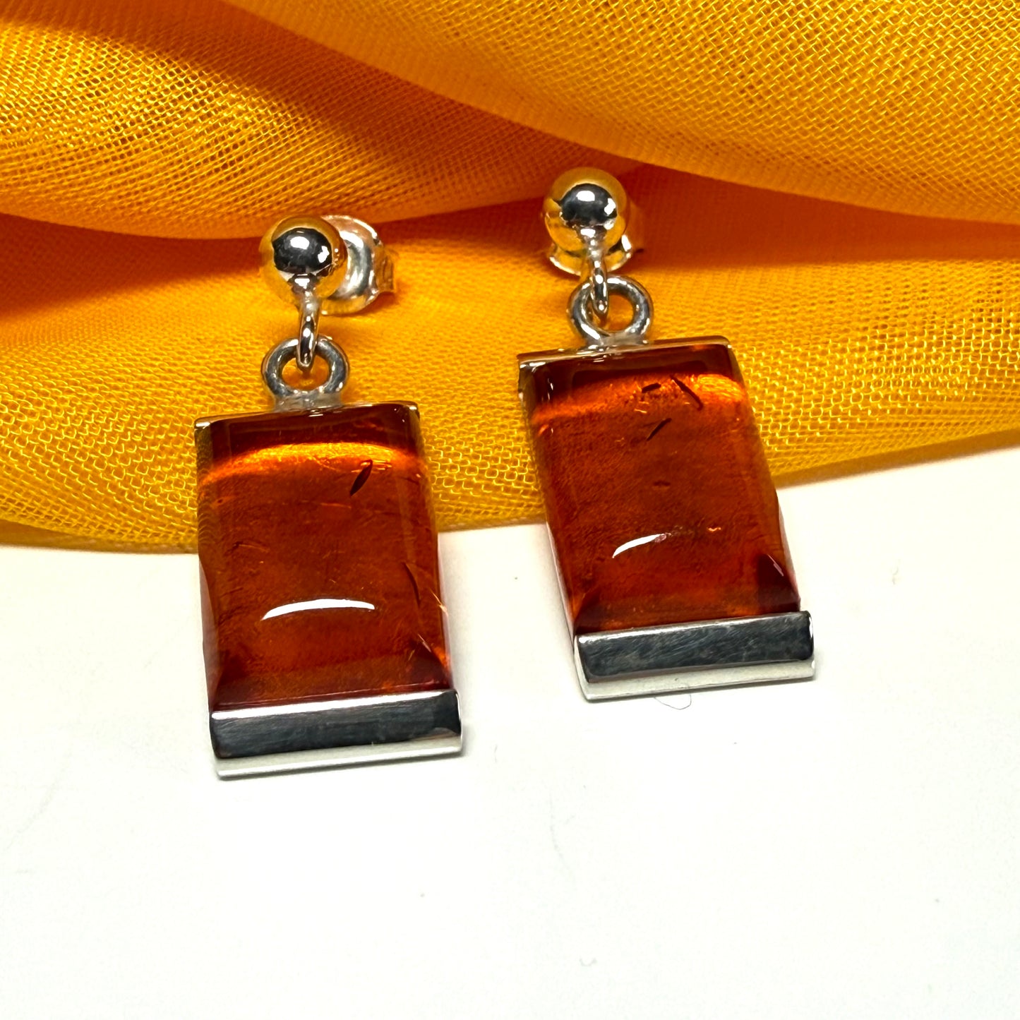 Square shaped rectangle amber necklace open pierced dropped earrings