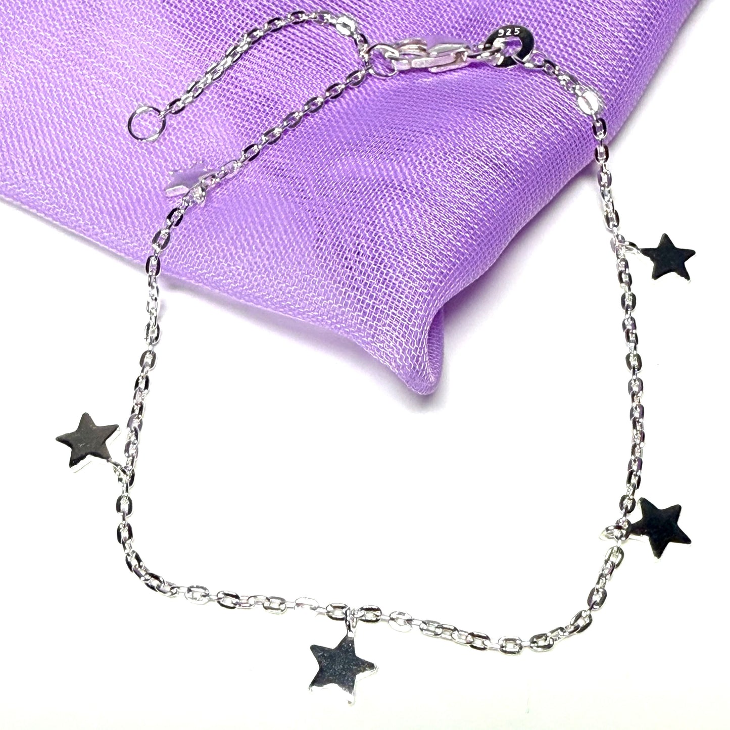 Star shaped charm bracelet ladies solid sterling silver