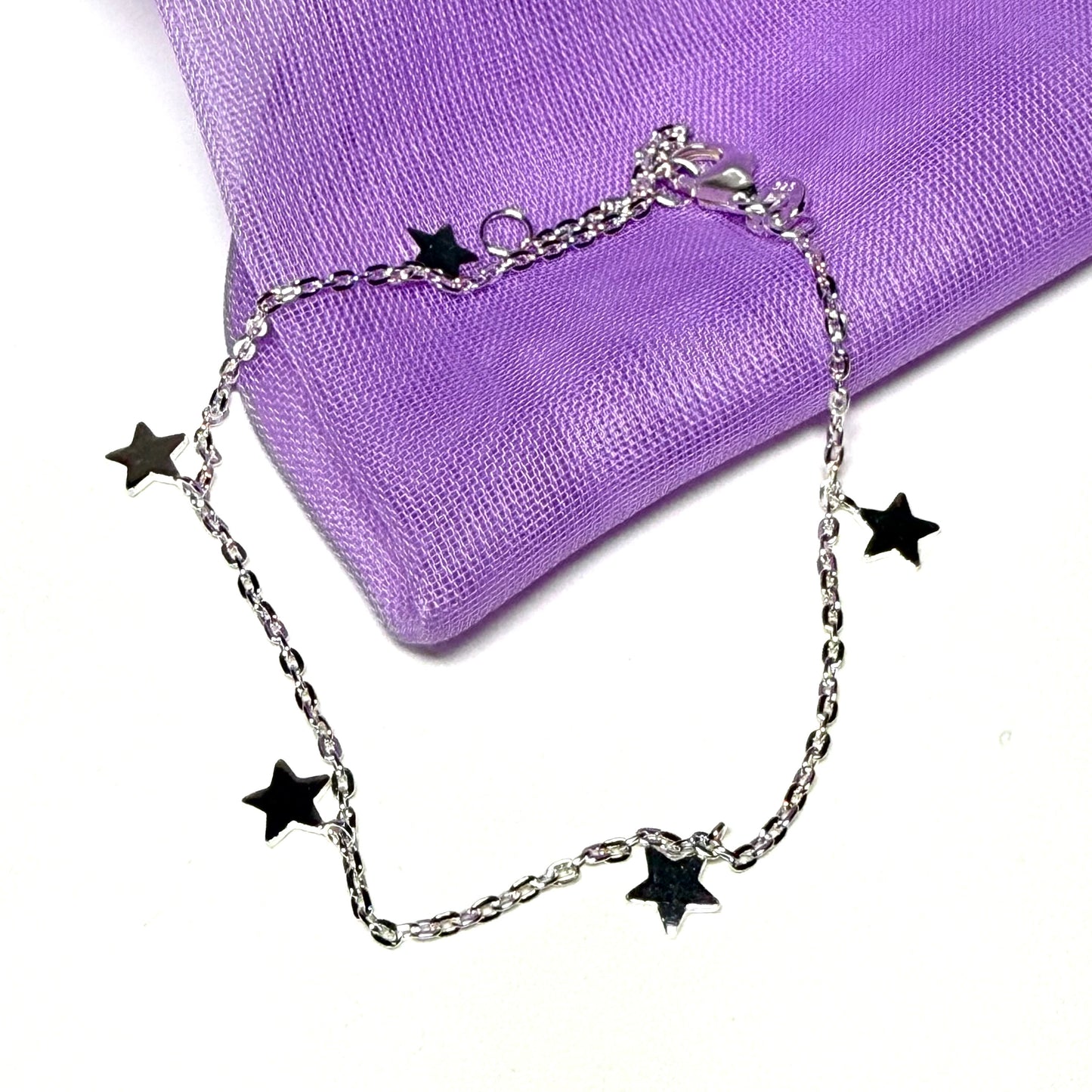 Star shaped charm bracelet ladies solid sterling silver