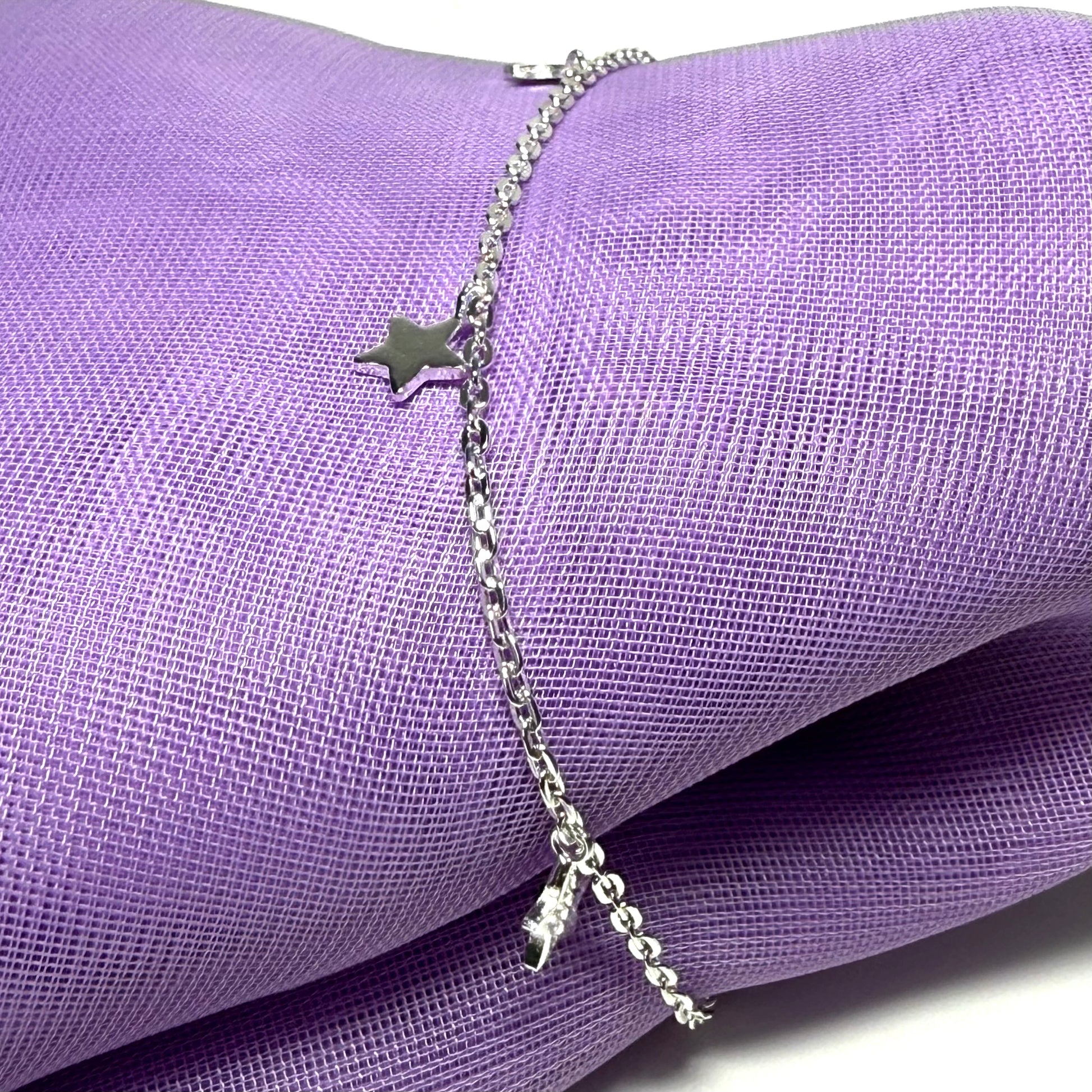 Star shaped charm bracelet ladies solid sterling silver