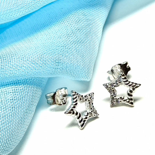 Star shaped sparkling cubic zirconia sterling silver stud earrings