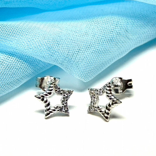 Star shaped sparkling cubic zirconia sterling silver stud earrings