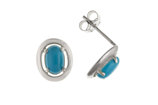 Sterling Silver Blue Oval Turquoise Stud Earrings