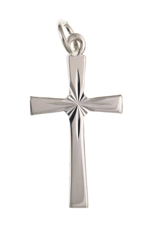 Sterling Silver Diamond Cut Cross Necklace Including Chain