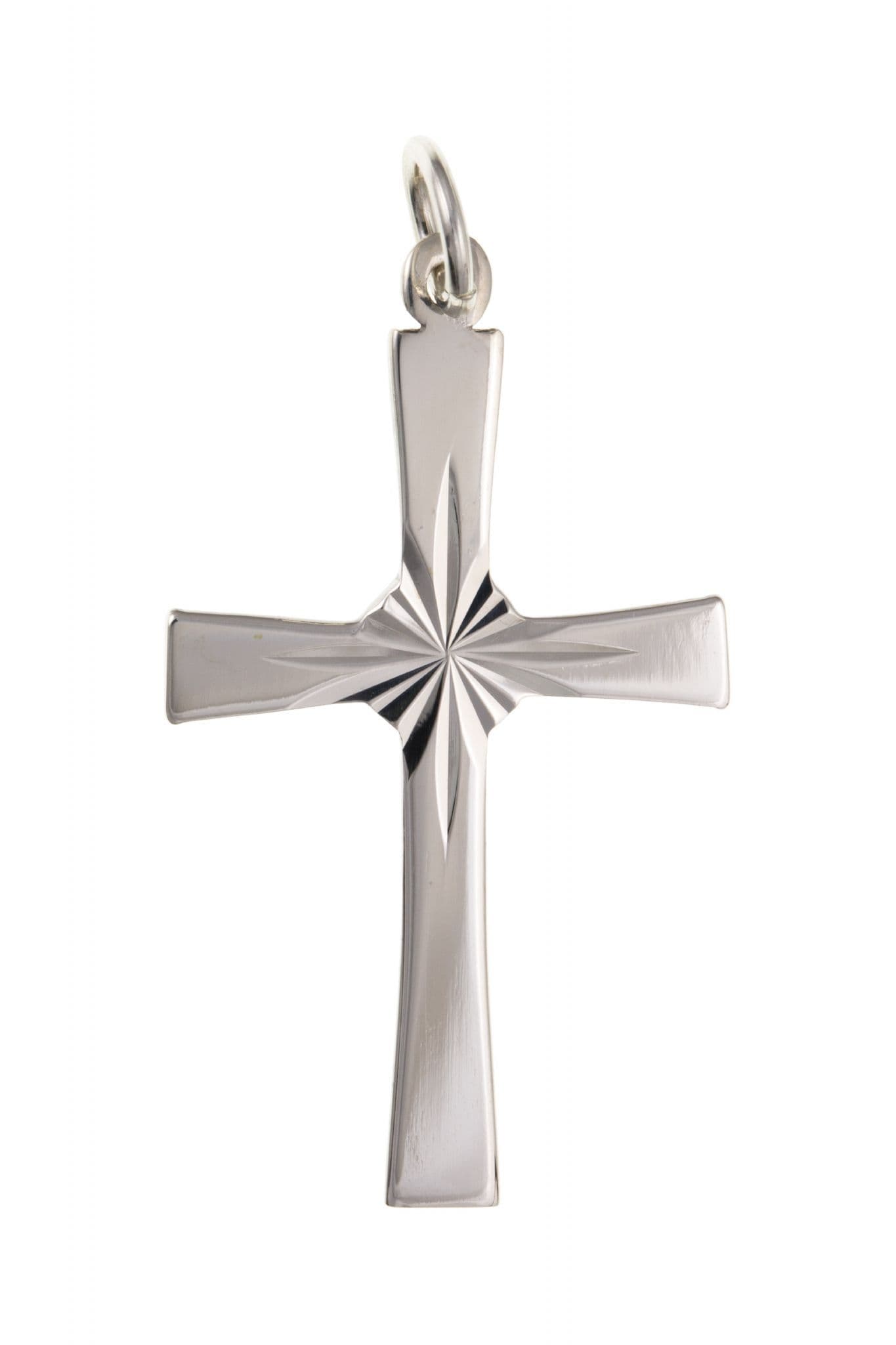 Sterling Silver Diamond Cut Sunray Cross Necklace Including Chain