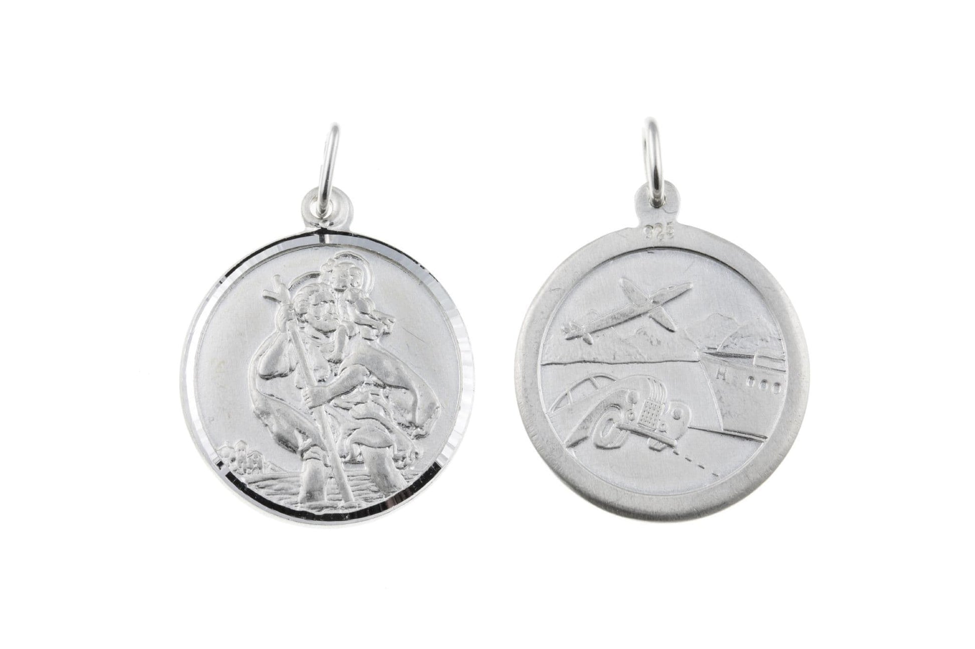 Sterling Silver Double Sided St. Christopher Including Chain 22 mm