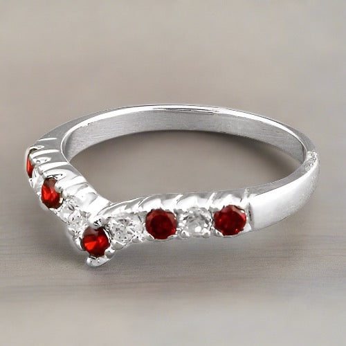 Garnet wishbone silver ring