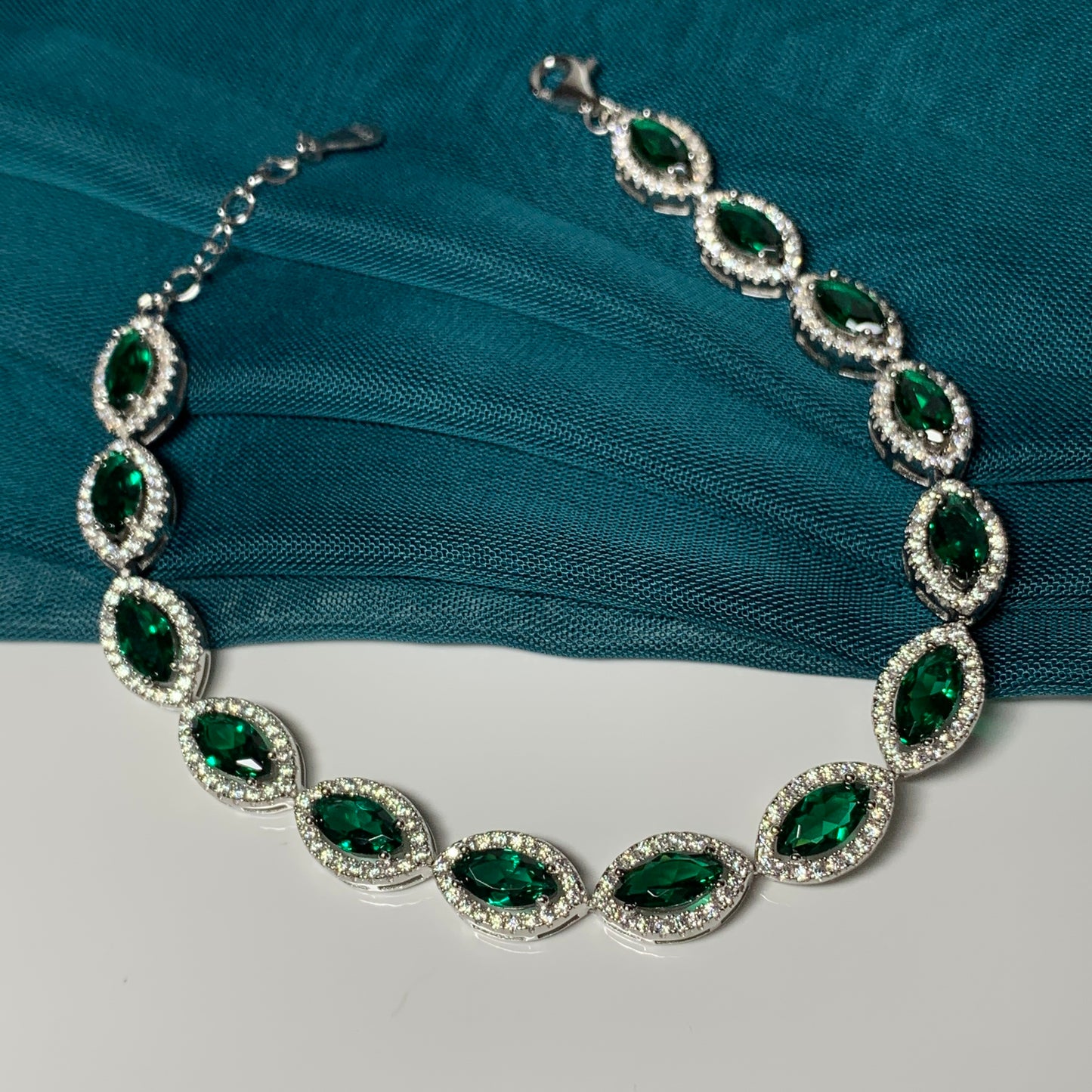 Sterling Silver Green Stone Set Bracelet