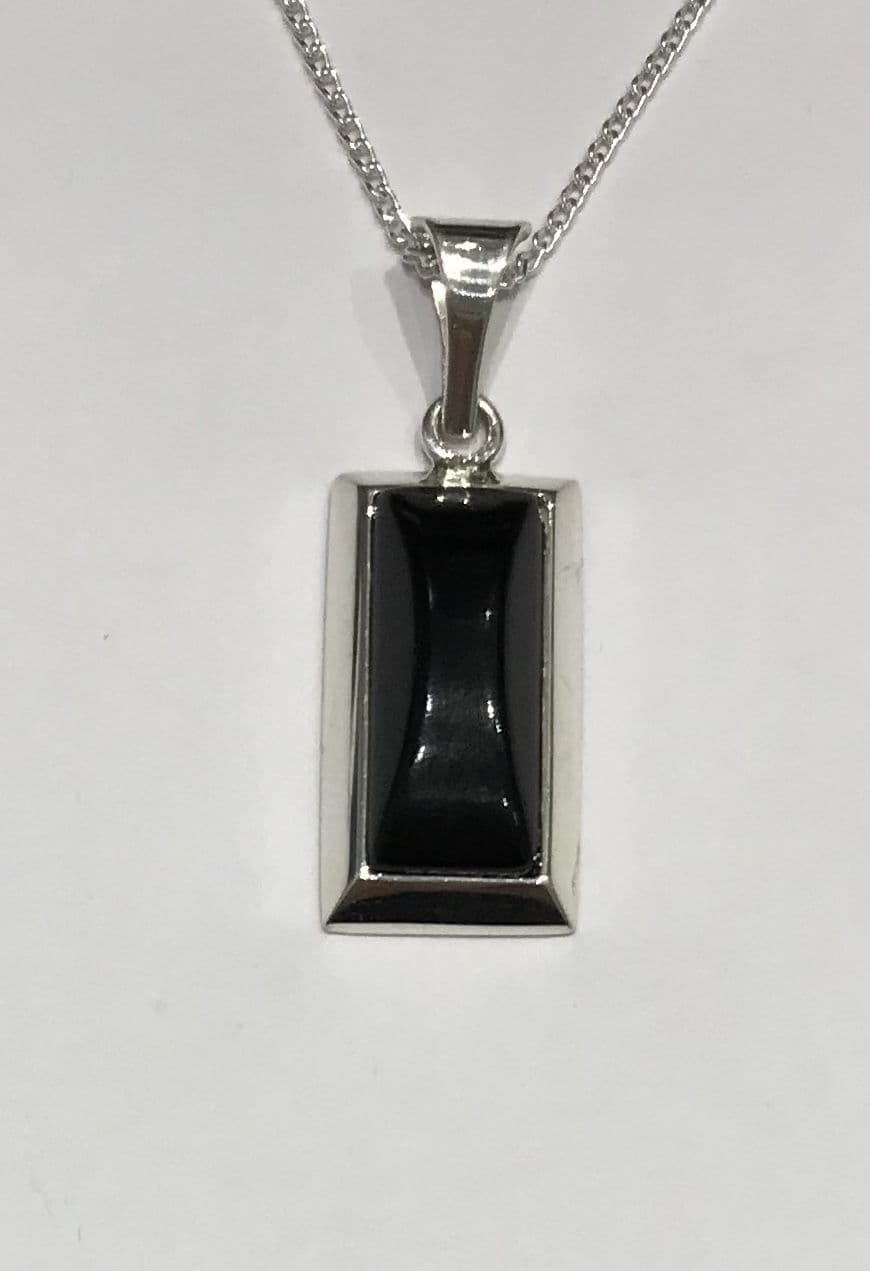 Sterling silver real jet black long rectangular necklace