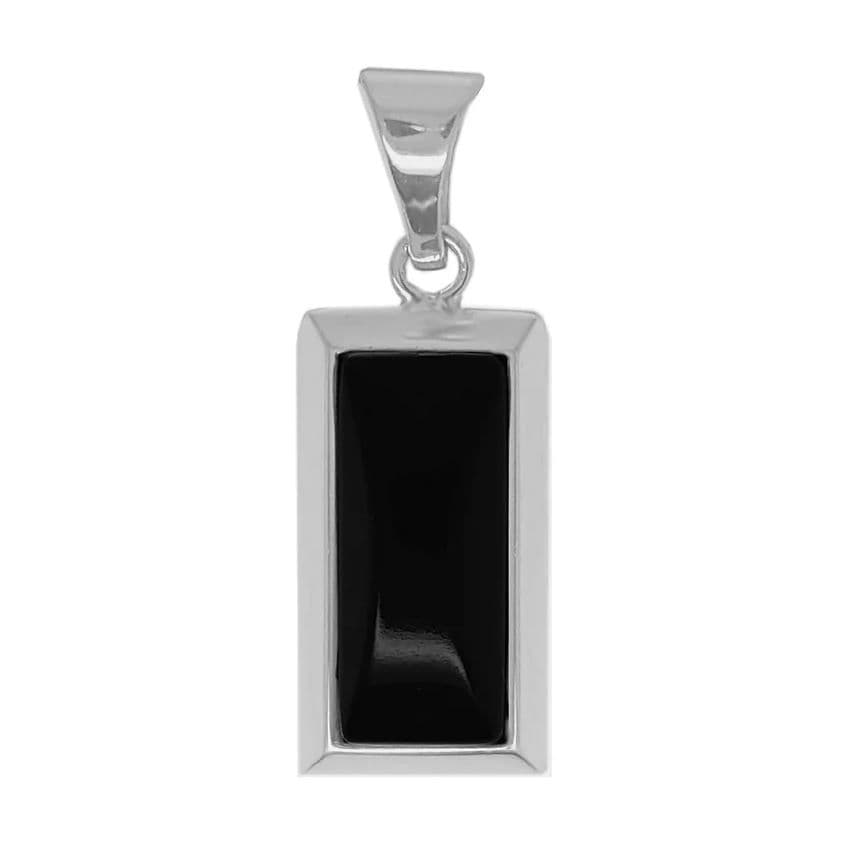 Sterling silver real jet black long rectangular necklace