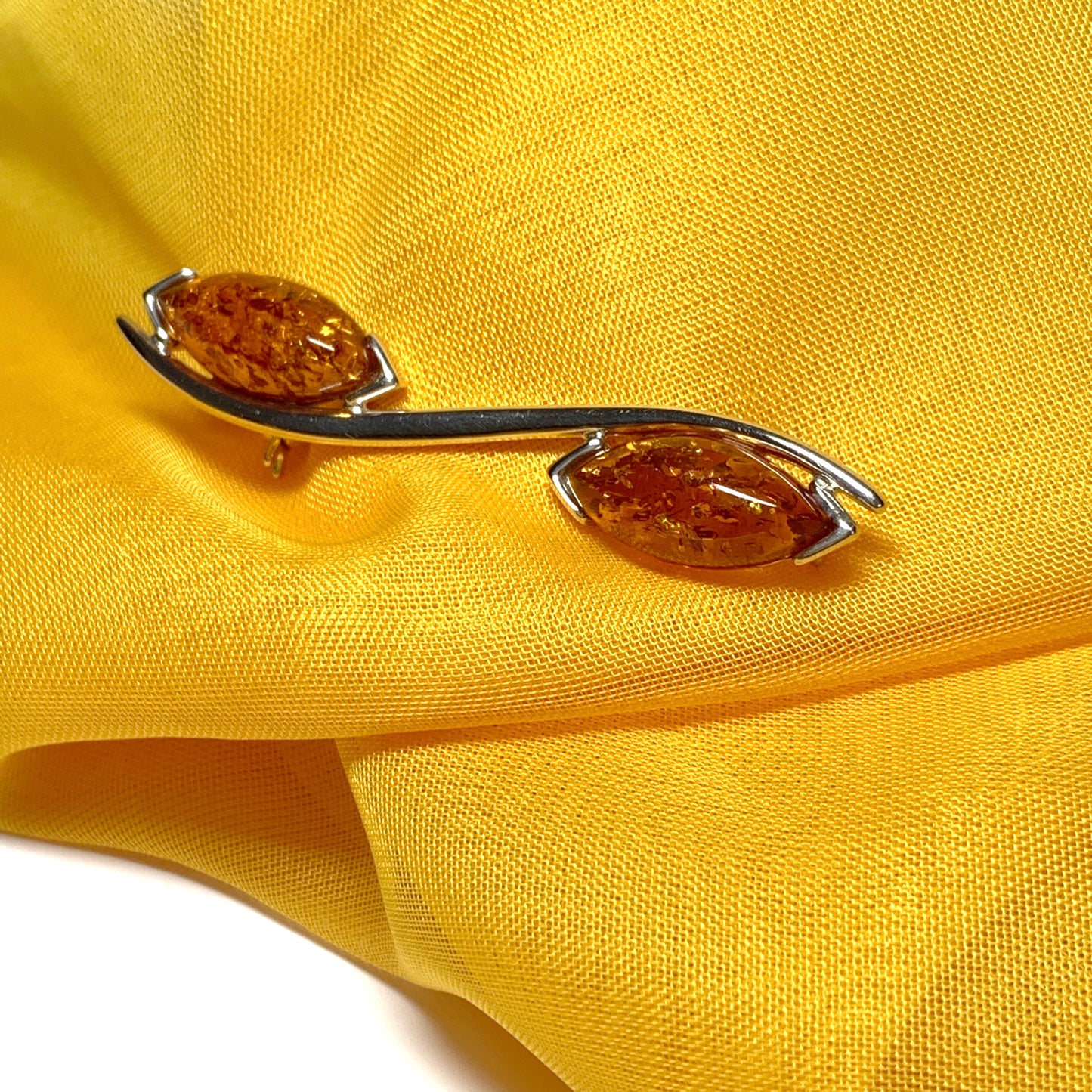 Sterling silver double marquise amber brooch