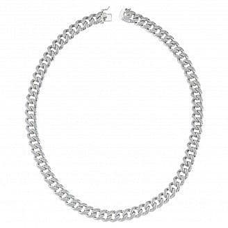 Sterling Silver Necklace Chain Cubic Zirconia Heavy Curb Link