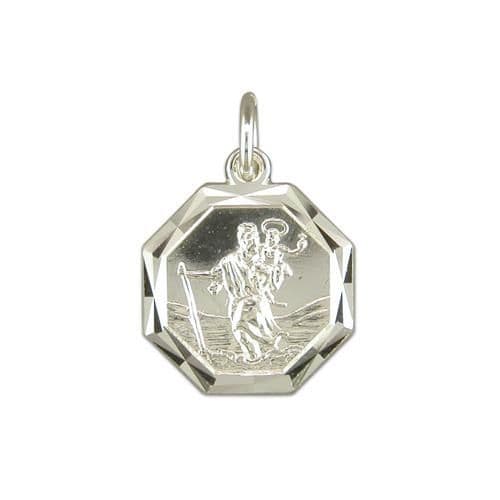 Sterling Silver Octagonal St. Christopher Including Chain 15 mm