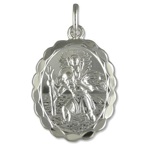Sterling silver oval double sided St. Christopher including chain
