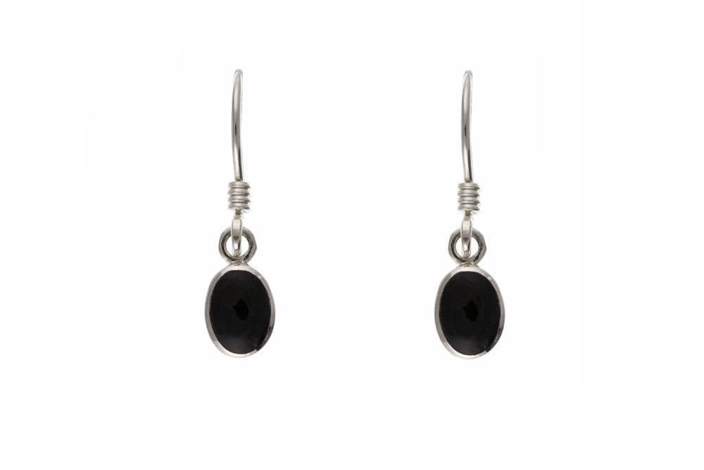 Sterling Silver Oval Onyx Drop Earrings