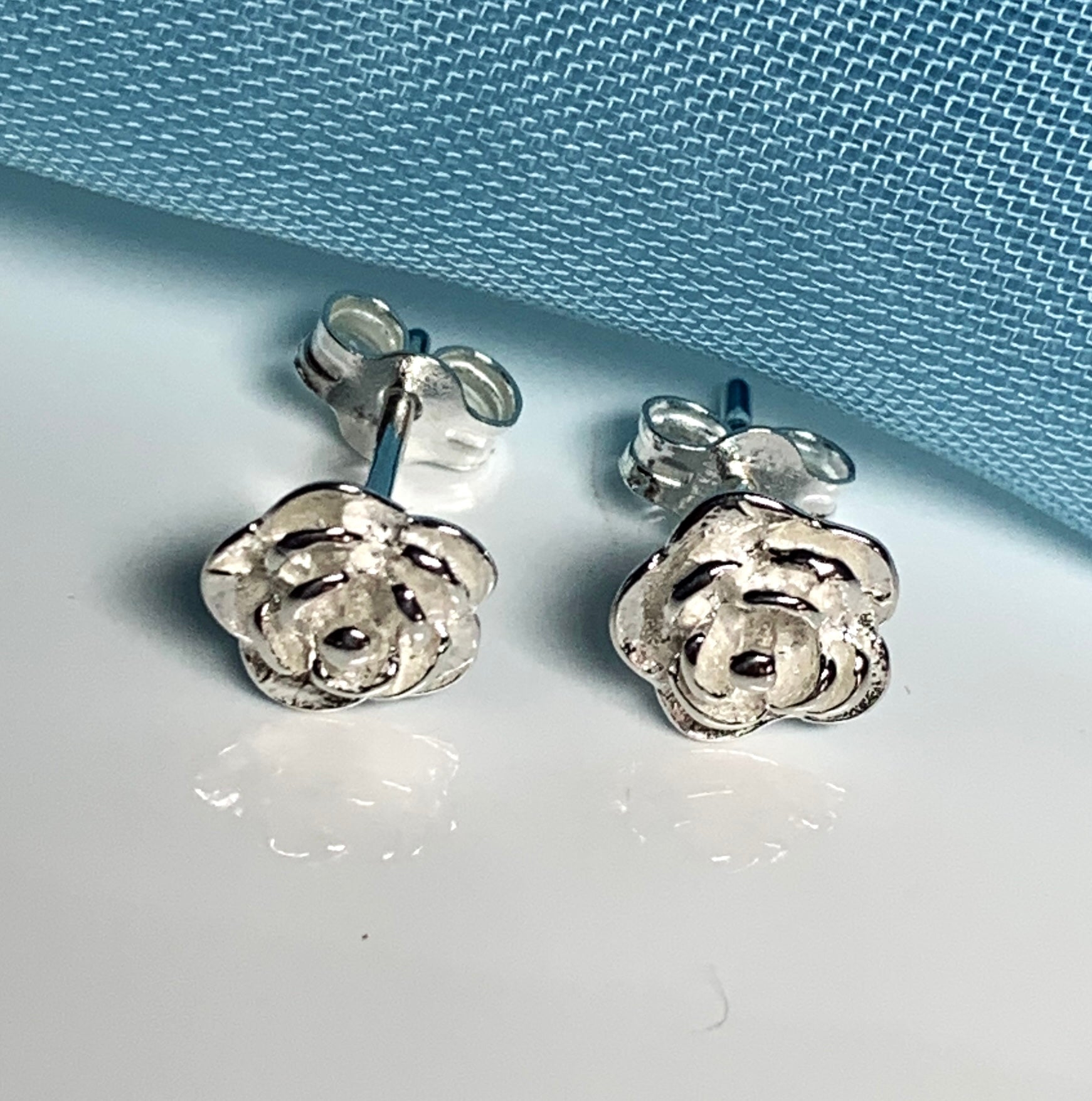 Sterling Silver Rose Flower Stud Earrings