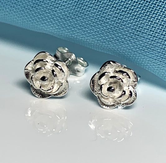 Sterling Silver Rose Flower Stud Earrings