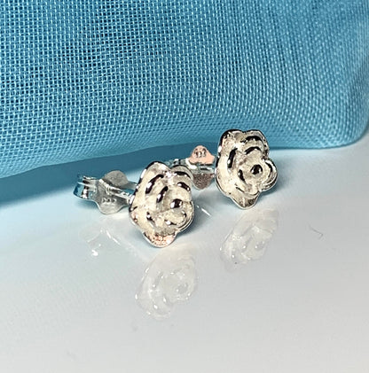 Sterling Silver Rose Flower Stud Earrings