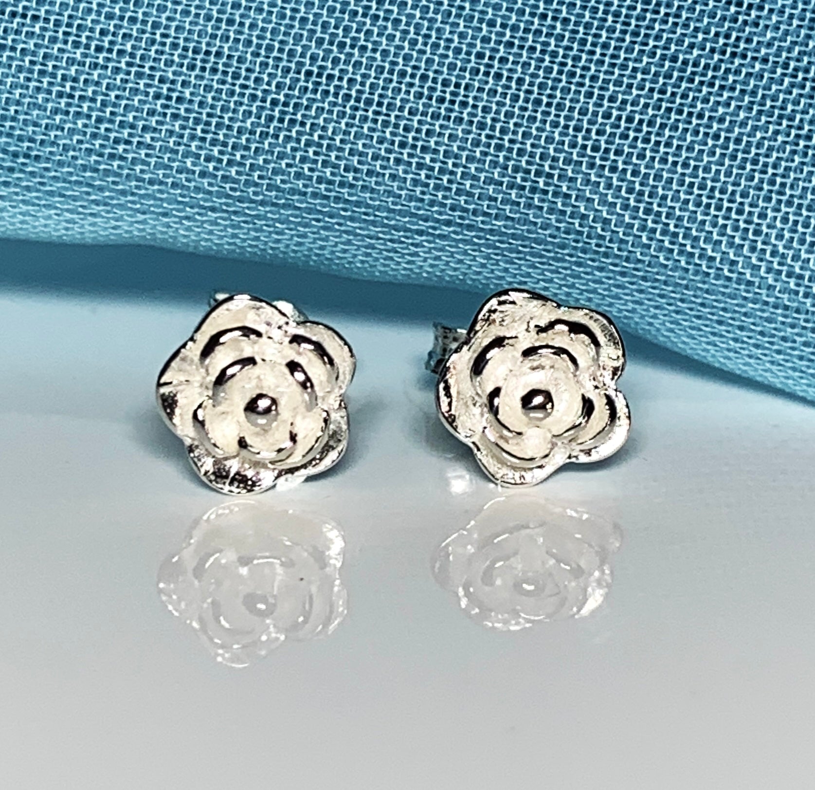 Sterling Silver Rose Flower Stud Earrings