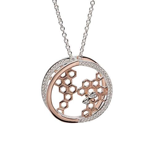 Sterling Silver Round Bee Honeycomb Necklace