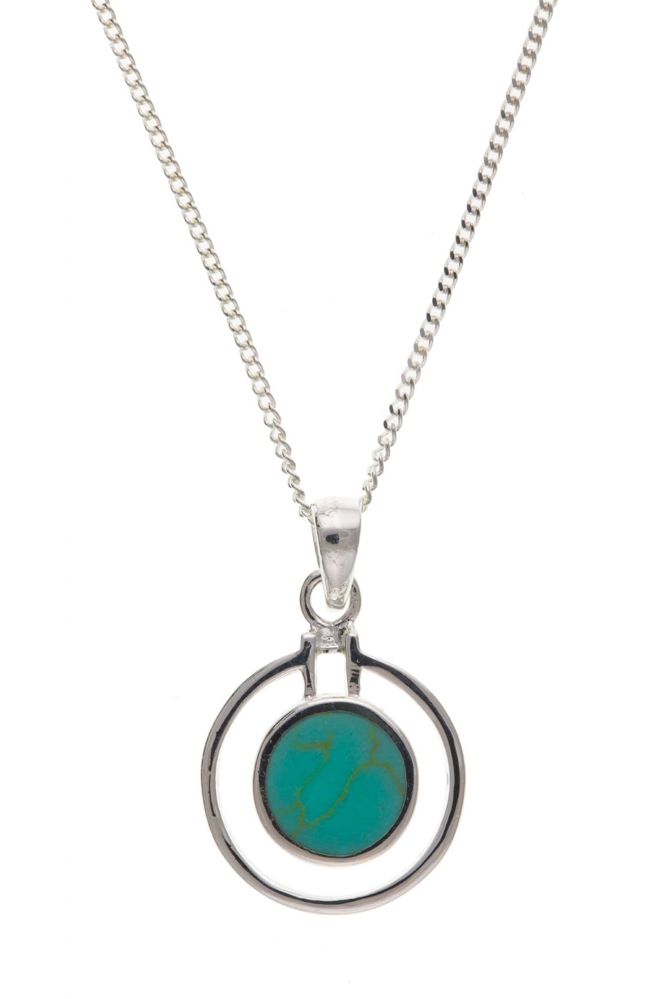Sterling Silver Round Blue Turquoise Double Circle Necklace