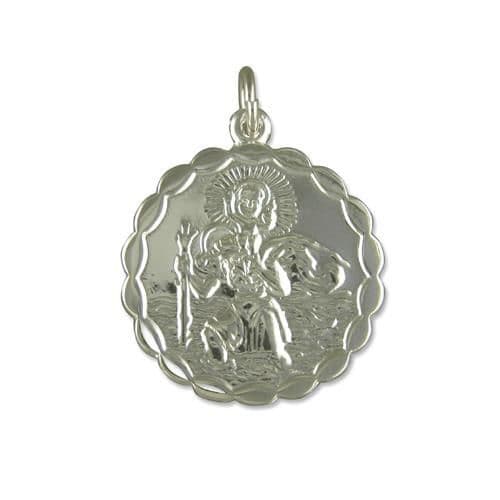 Sterling Silver Round Double Sided St. Christopher 14 mm