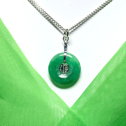 Sterling Silver Round Green Jade Necklace