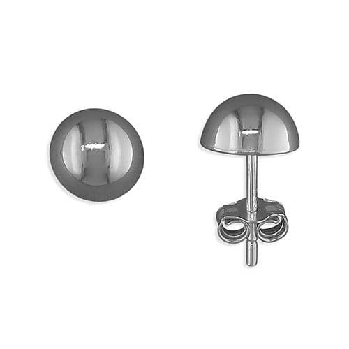 Sterling Silver Round Plain Domed Stud Earrings 6 mm