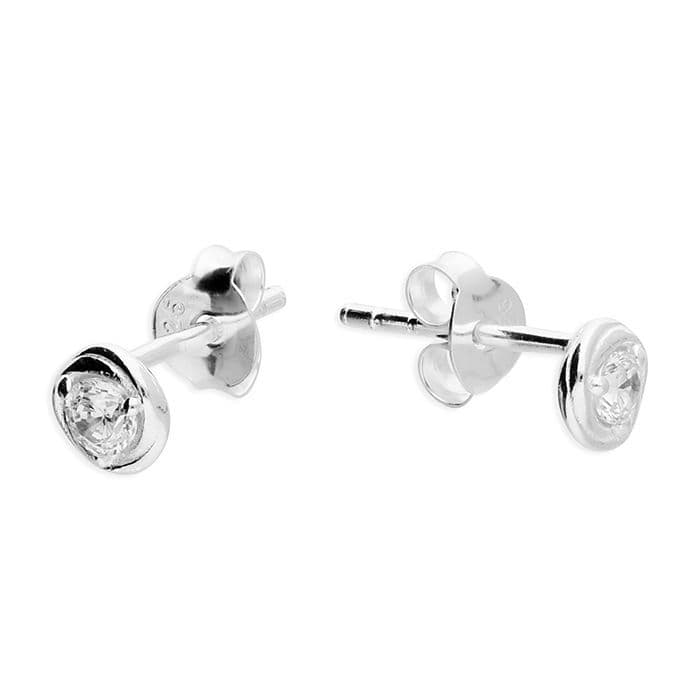 Sterling Silver Round Twisted Edge Cubic Zirconia Stud Earrings