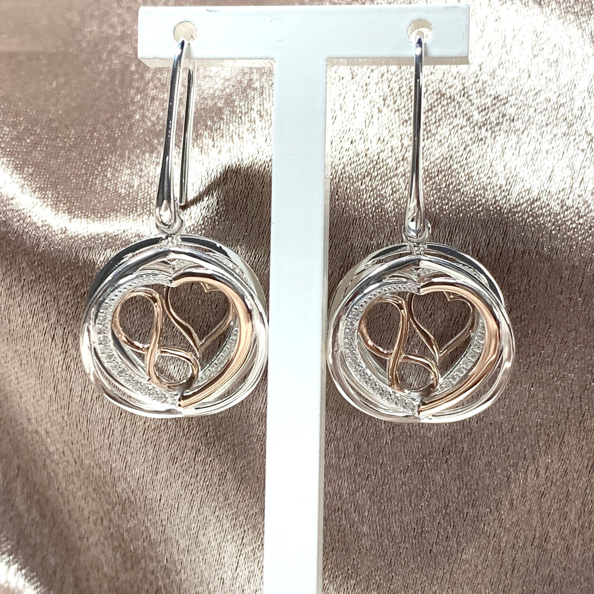 Sterling Silver Round Two Tone  Rose Gold Drop Earrings