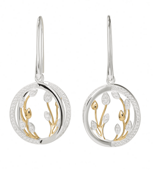 Sterling Silver Round Two Tone Yellow Gilt Drop Earrings