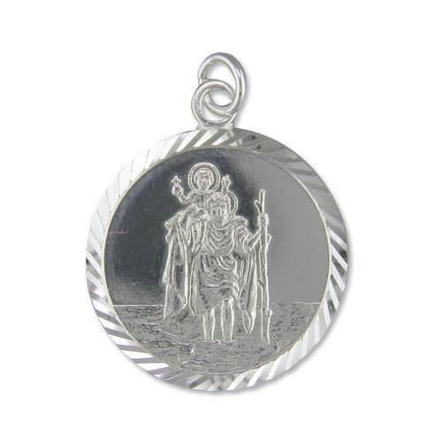 25 mm Sterling silver large round St. Christopher including chain