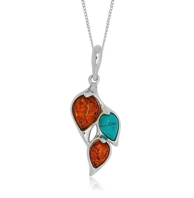 Sterling Silver Turquoise And Amber Necklace