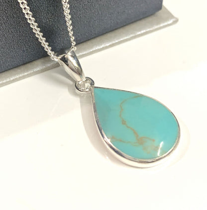 Sterling Silver Turquoise Pear Cut Necklace Pendant