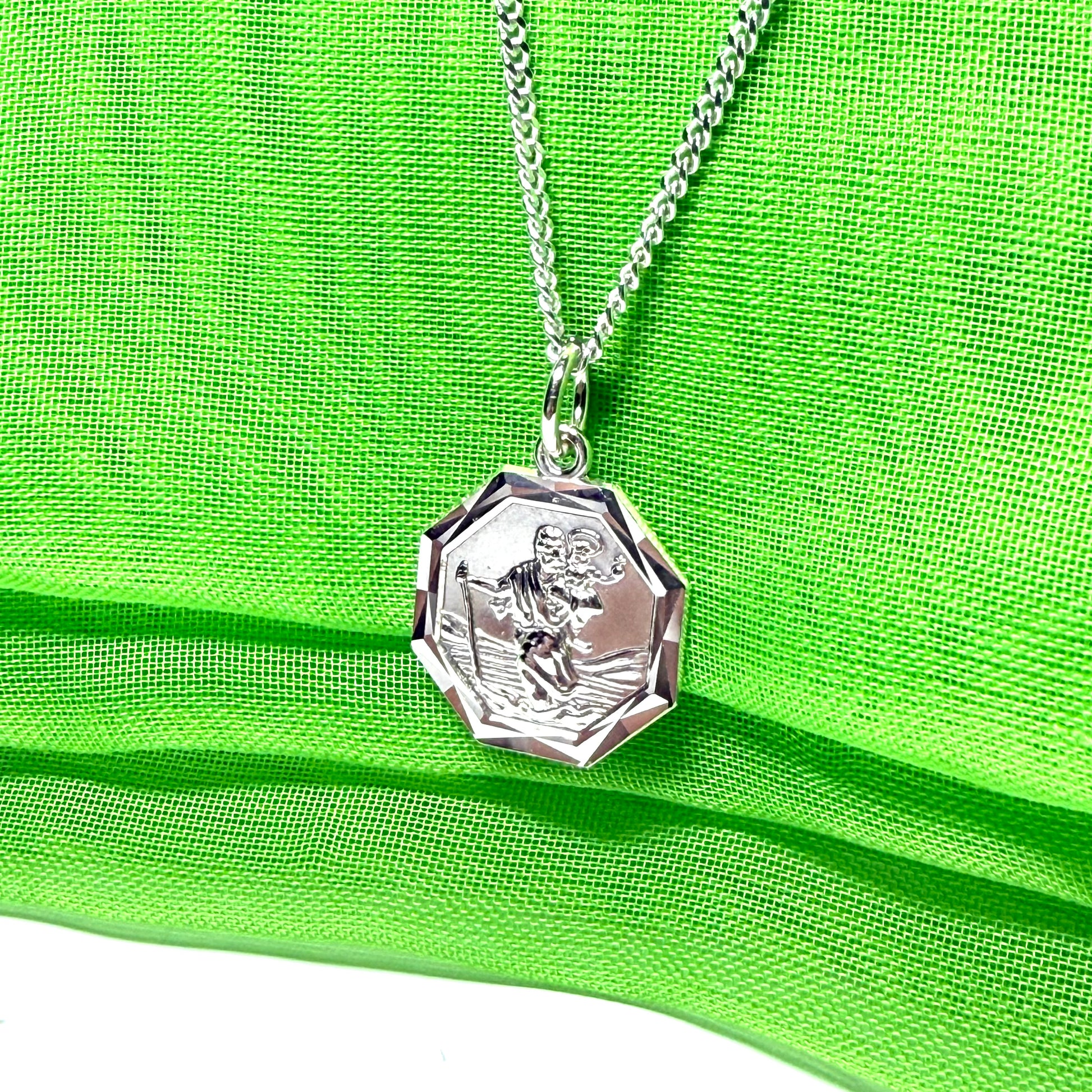 Sterling Silver Octagonal St. Christopher Including Chain
