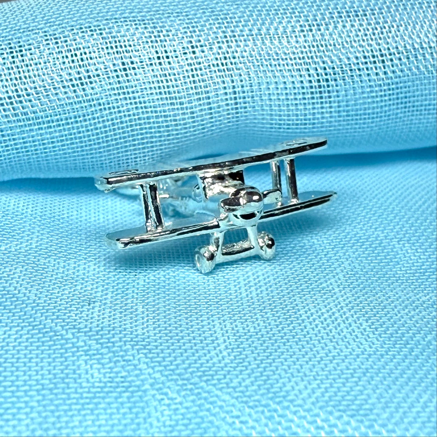 Sterling Silver Biplane Solid Charm