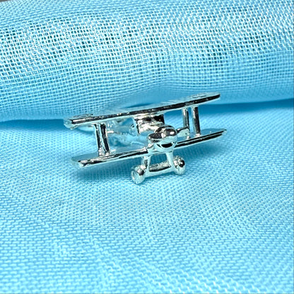 Sterling Silver Biplane Solid Charm