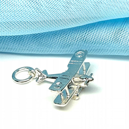 Sterling Silver Biplane Solid Charm