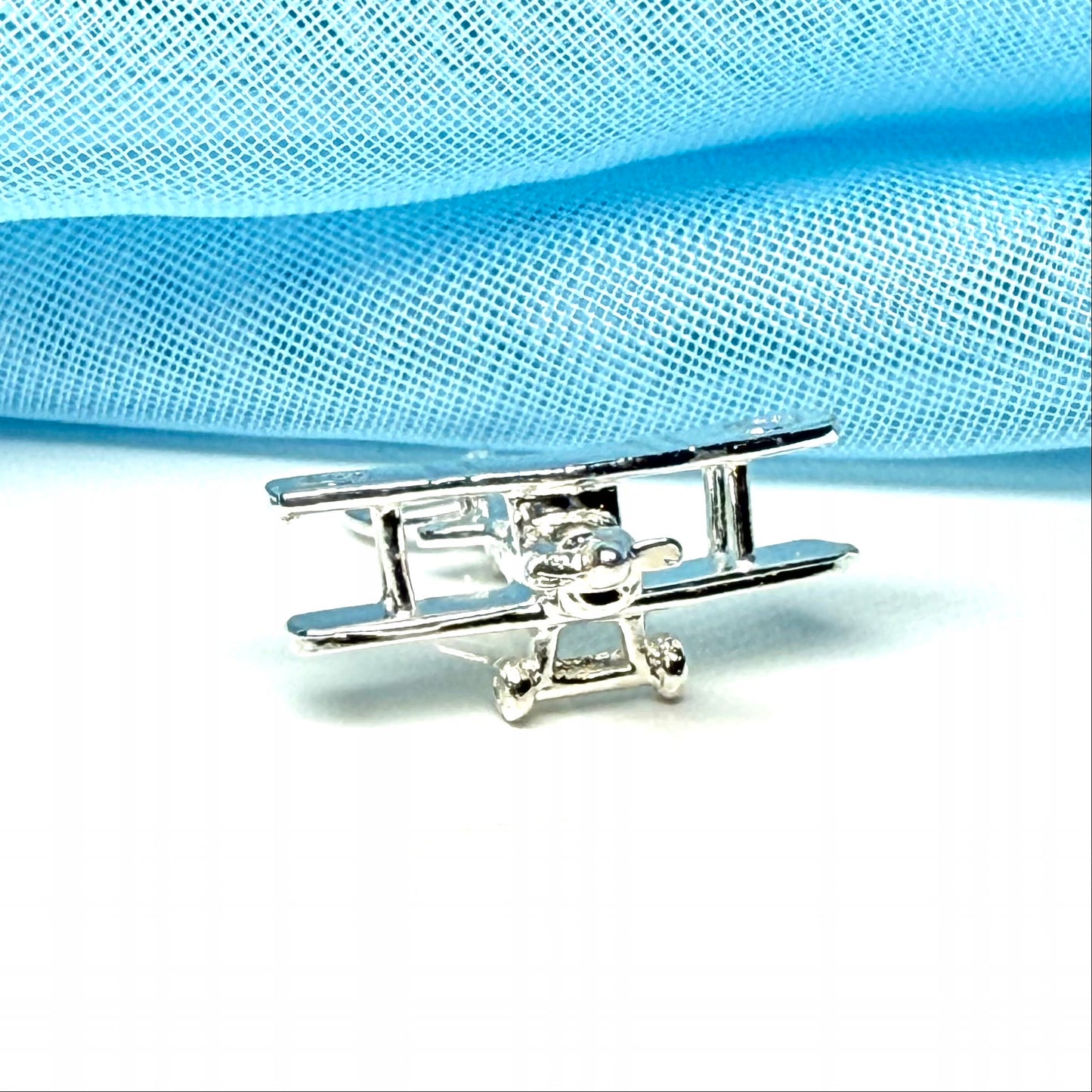 Sterling Silver Biplane Solid Charm aeroplane