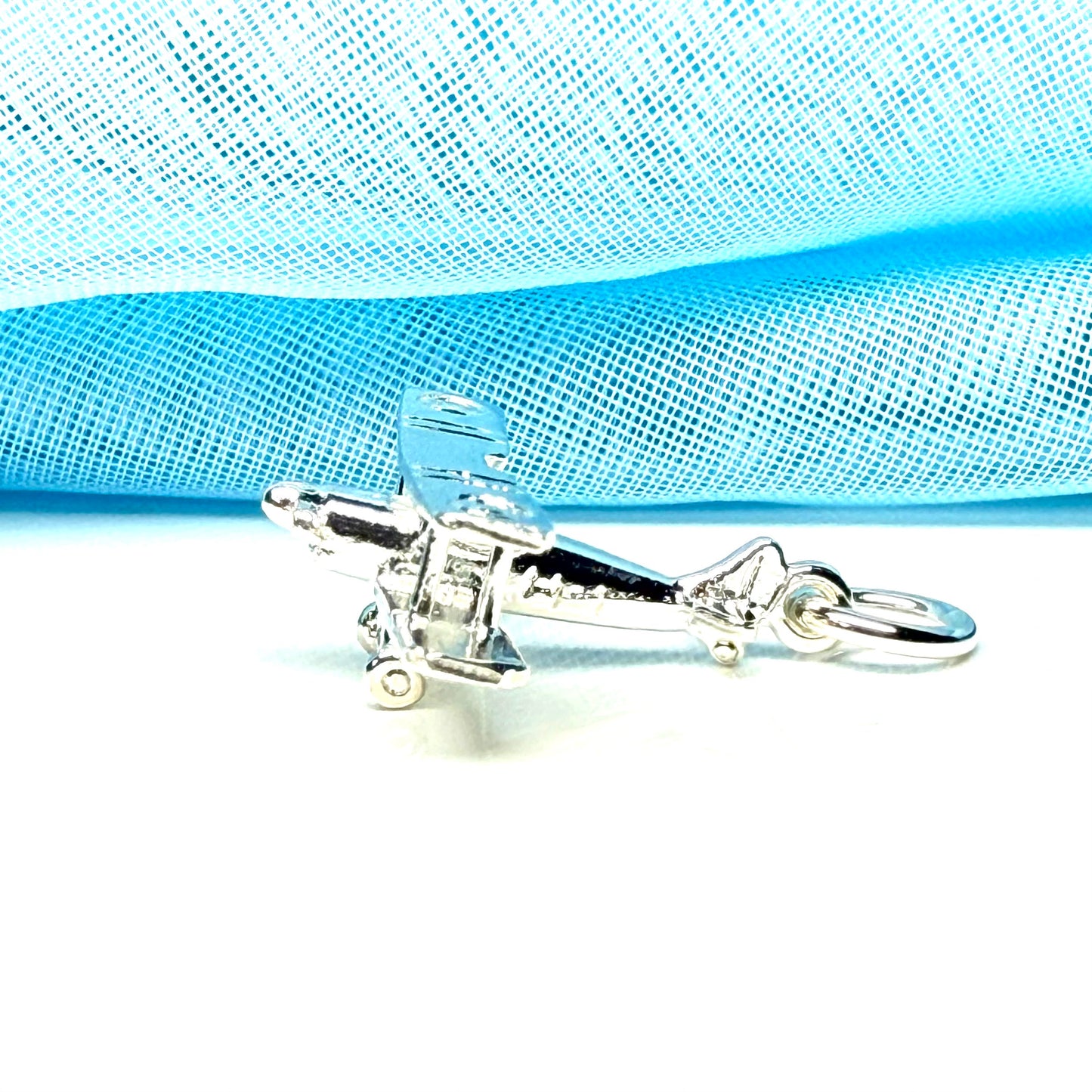 Sterling Silver Biplane Solid Charm aeroplane