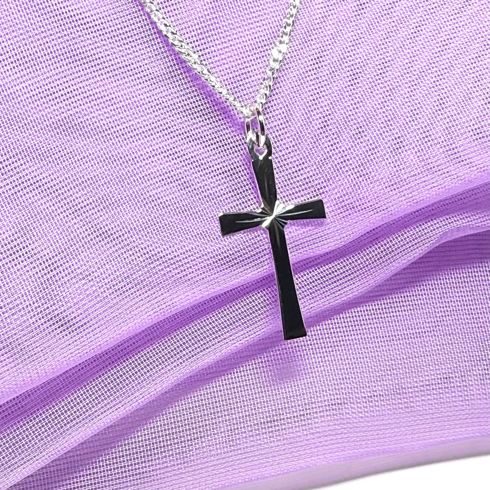 Sterling Silver Diamond Cut Cross Necklace Including Chain