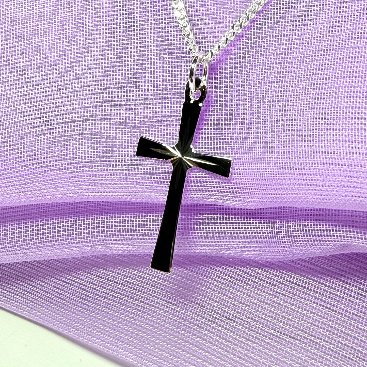 Sterling Silver Diamond Cut Cross Necklace Including Chain