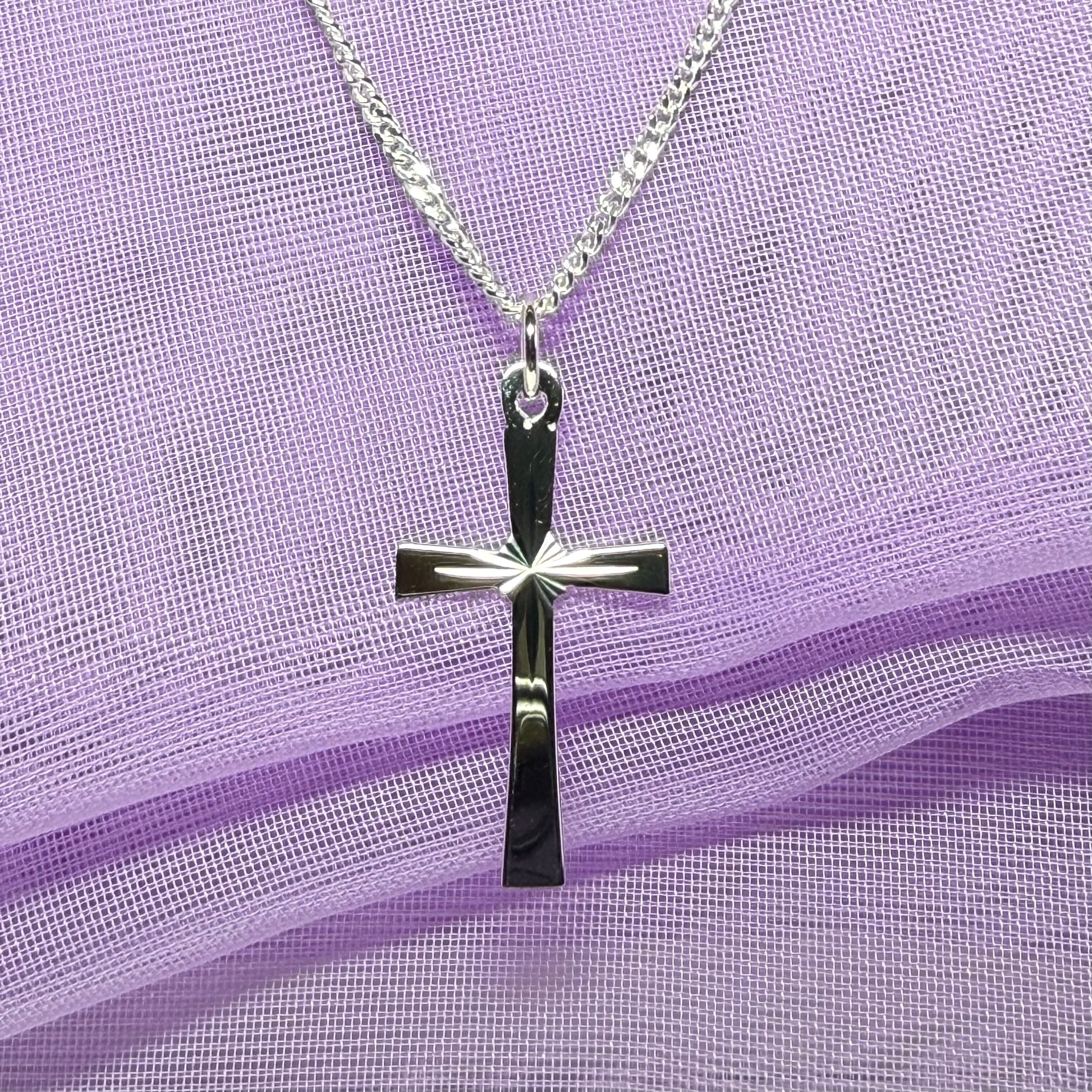 Sterling Silver Diamond Cut Cross Necklace Including Chain