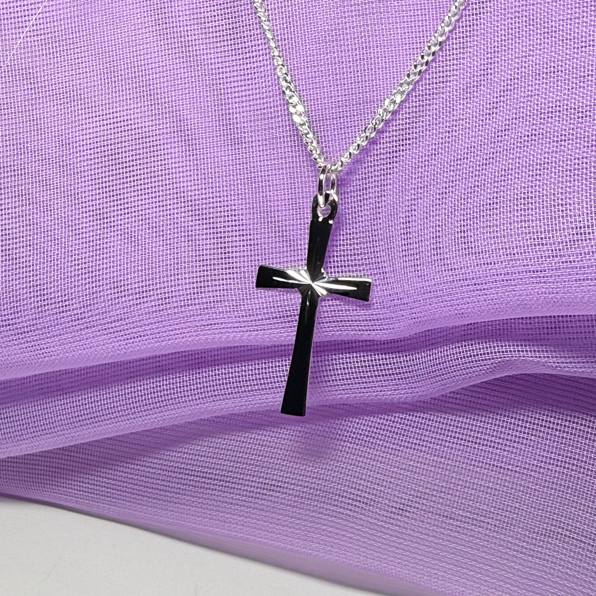 Sterling Silver Diamond Cut Cross Necklace Including Chain